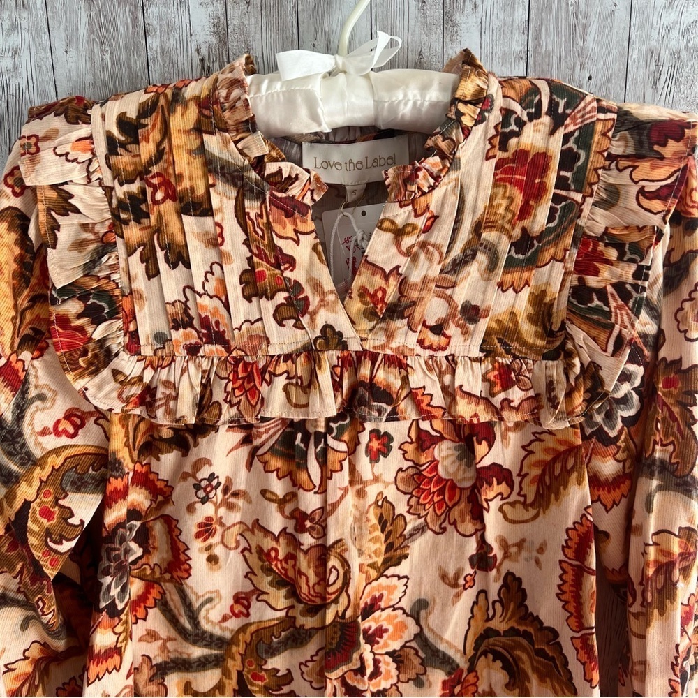 Love The Label Tallulah Floral Ruffle Blouse - Cream and Brown New Fall Small - Picture 3 of 7